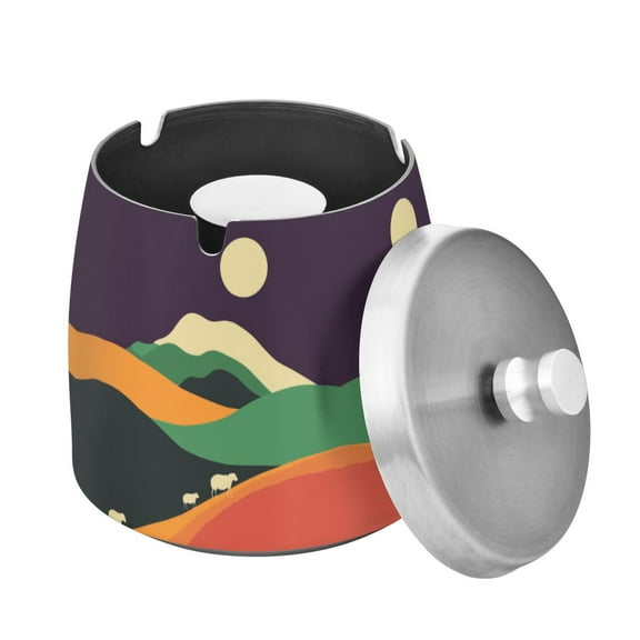 Yayeee Ashtray with Lid for Cigarette Smokeless Stainless Steel Home Ash Holder, Purple Mountain