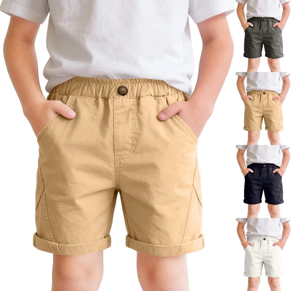 HAOTAGS School Uniform Shorts for Boys(2–8) Mid-Length Solid Casual Summer Soft Cotton Shorts With Functional Front Pockets Khaki Size 5-6 Years
