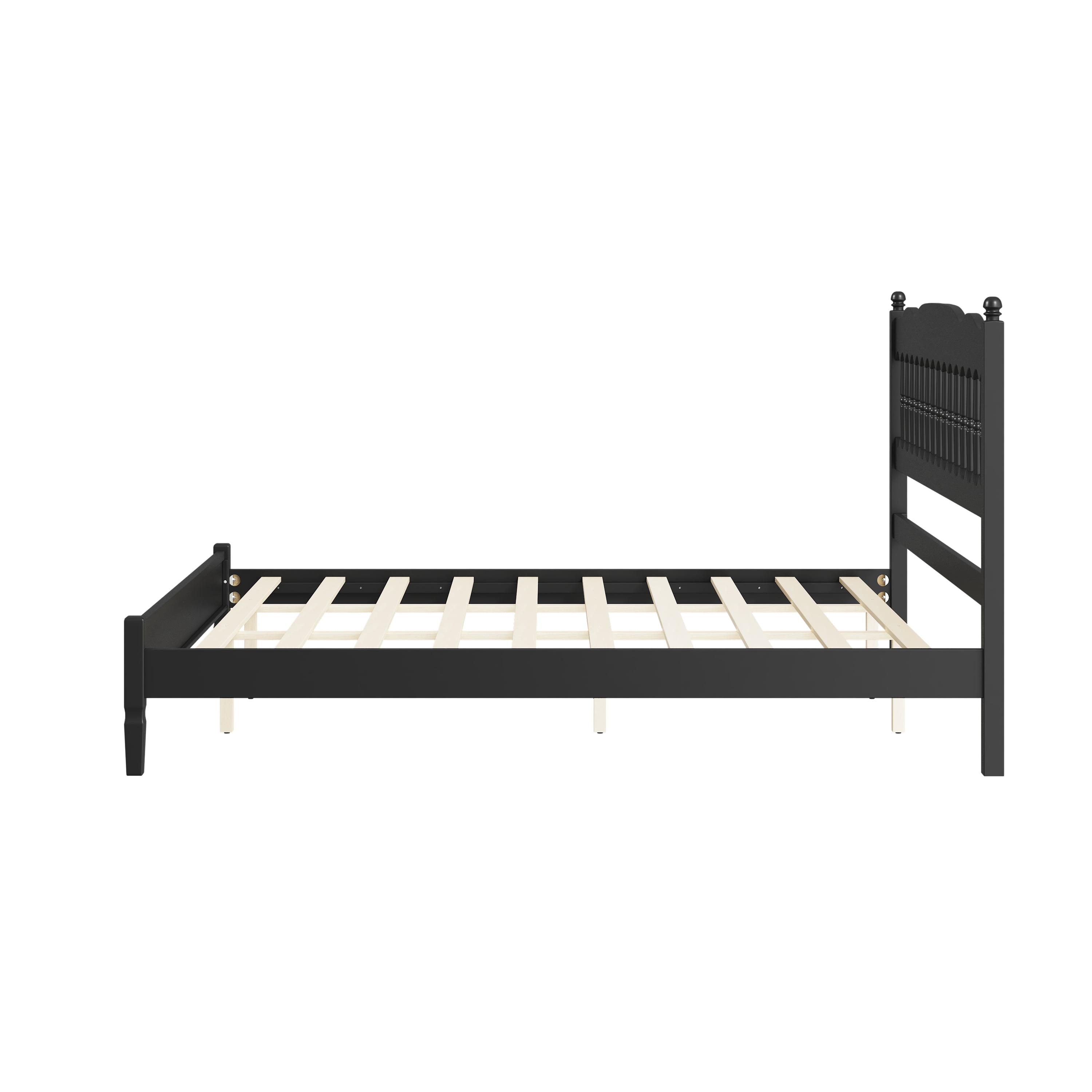 Mintazer Farmhouse King Platform Bed with Spindle Headboard, Vintage Arched Slat Platform Bed Frame for Bedroom, No Box Spring Required, Black