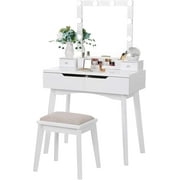 BEWISHOME Vanity Set with Lighted Mirror White Finish Vanity Desk FST10W