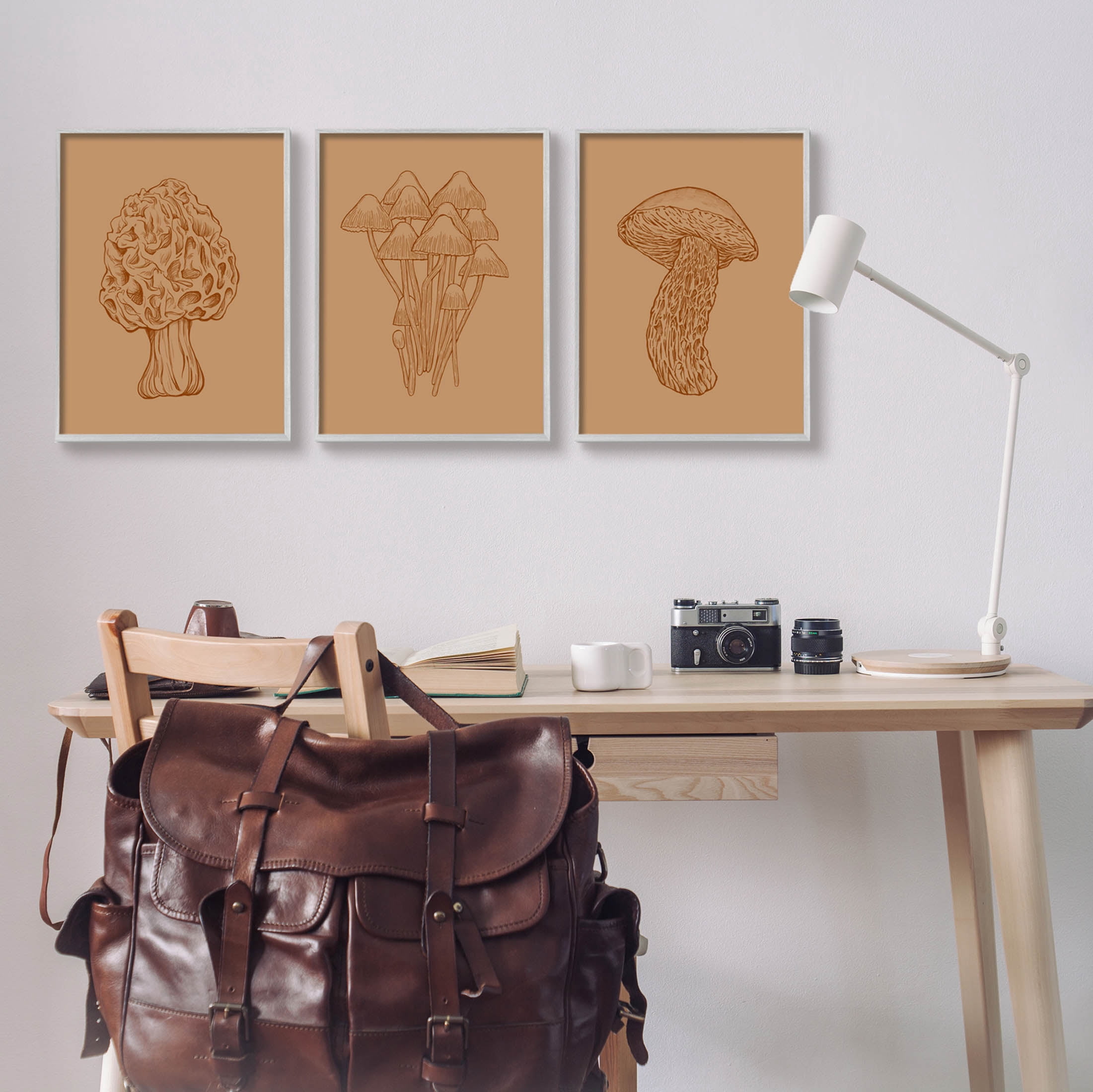 Stupell Industries Natural Cottage Mushroom Botanicals Graphic Art Gray Framed Art Print Wall Art, Set of 3, Design by Ziwei Li