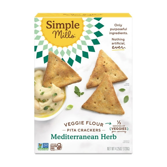 Pack of 6, Simple Mills Mediterranean Herb Veggie Pita Crackers, 4.25 oz