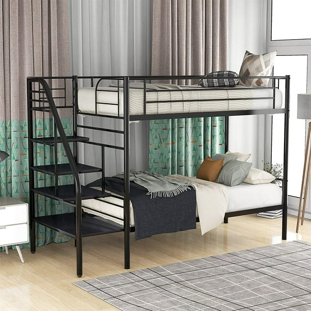 Stairs Twin Over Bunk Bed, Black Bunk Bed With Stairs