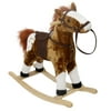 Kinbor Baby Kids Toy Plush Wooden Rocking Horse Boy Riding Rocker with Sound Dark Brown