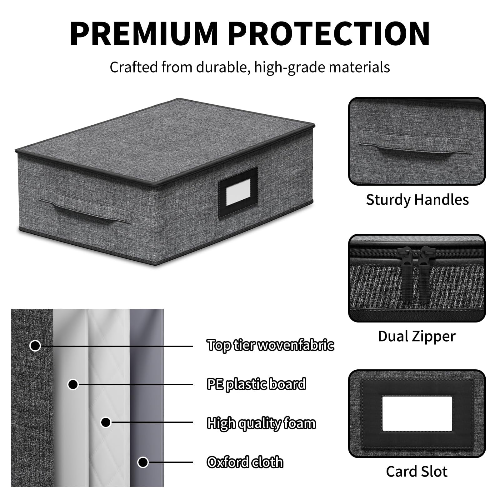 Aokeyee 2 Pack Cup and Mug Storage Box Hard Shell Holds 24 Coffee Mugs Glasses Stackable Organizers with Lid Handles Zippers Label for Moving Gray