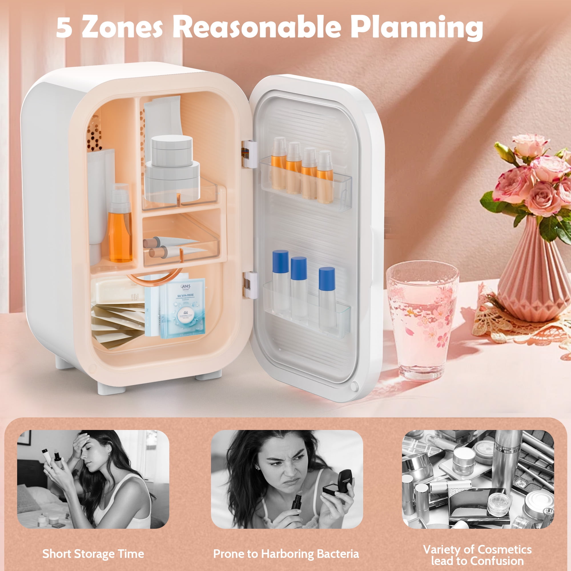 Advwin 22L Mini Skincare Fridge with Mirror, Personal Beauty Makeup Cosmetics Small Refrigerator for Bedroom, Dorm, White
