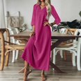thumbnail image 5 of Aellinatey Women's linen V-neck long dress with three-quarter sleeves, solid color long slip dress, 5 of 9