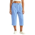 thumbnail image 6 of Vivianyo HD Women's Pleated Waist Summer Loose Casual Capri Pants, Single Button Elastic Waistband Soft Cropped Fall Trousers with Side Pocket for Women, Women's Blue, Sizes S-3XL, 6 of 6