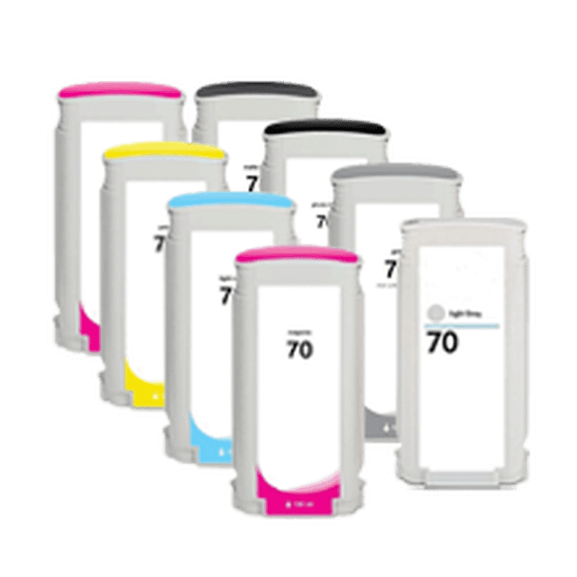 Zoomtoner Compatible HP DesignJet HD Pro MFP HP 70 INK / INKJET Cartridge Set Matte Black Photo Black Gray Light Gray Magenta Yellow Light Cyan Light Magenta