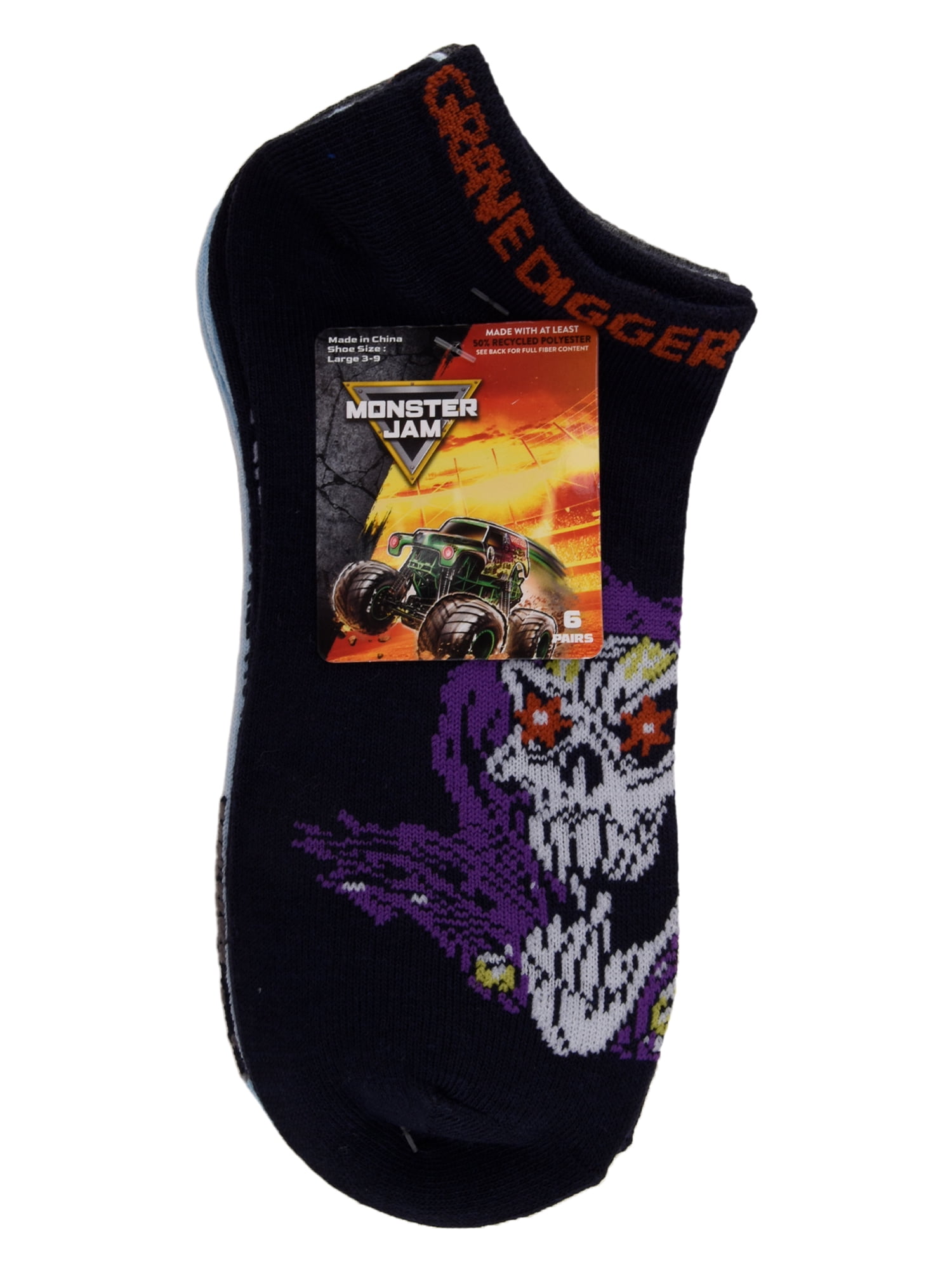 Monster Jam No Show Socks, 6-Pack, Sizes L Boys