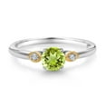 thumbnail image 2 of Gem Stone King 925 Sterling Silver and 10K Yellow Gold Green Peridot and White Lab Grown Diamond 3 Stone Engagement Ring for Women (0.58 Cttw, Round Gemstone August Birthstone, Size 9), 2 of 4