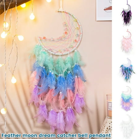 

Dream Catcher with Fairy Lights Lucky Feather Turquoise Pendant Beads Wall Hanging Ornament