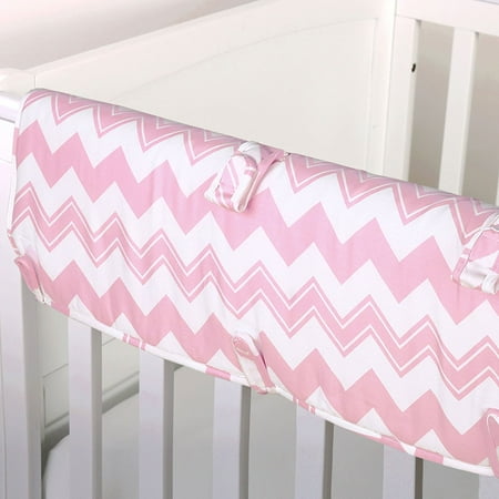 Pink Zig Zag Print 100% Cotton Padded Crib Rail Guard by, Crib rail guard protects your teething baby from harmful toxins while keeping the crib looking.., By The Peanut Shell Ship from