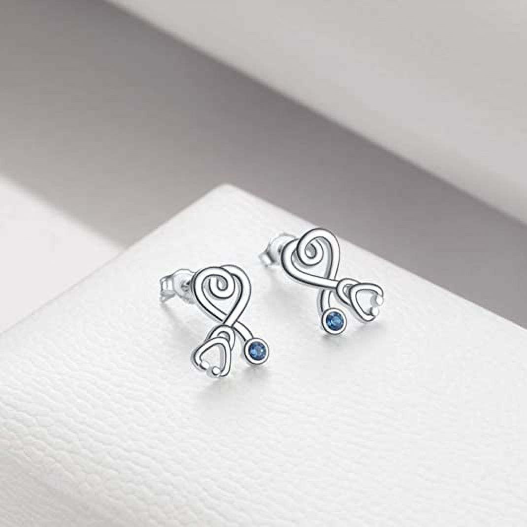 AOBOCO Christmas Gifts 925 Sterling Silver Stethoscope Earrings Simulated Birthstone Crystals,Gifts for Her Nurse Medical Student