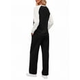 thumbnail image 4 of MOSHU Two Piece Sets for Women Casual Fall Travel Vacation Outfits Color Block Long Sleeve Tops and Drawstring Wide Leg Pants with Pokets Lounge Sets, 4 of 10