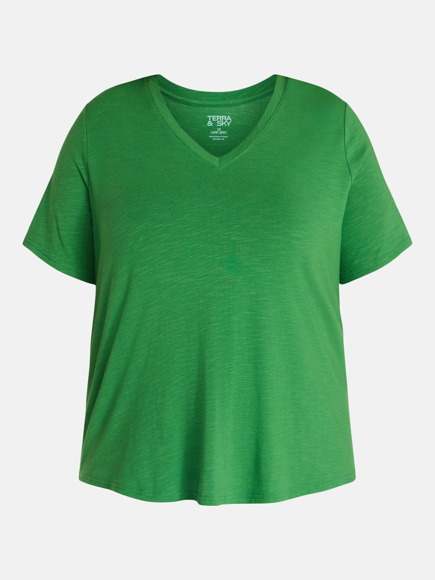 Terra & Sky Women’s Plus V Neck Tee with Short Sleeves, Sizes 0X-5X