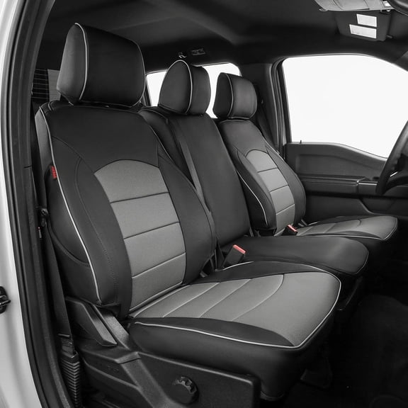 EKR Custom Fit F150 Car Seat Covers for 2015-2020 Ford F150 SuperCrew XL,XLT & 2017-2022 F250/F350/F450 SuperDuty CrewCabXL/XLT - Leather (Black with Gray)
