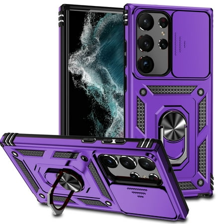 For Samsung Galaxy S24 Case, Military Anti-Drop Hybrid Rugged Shockproof Kickstand Case with Ring Holder Magnetic Car Mount Slide Camera Lens Protect For Samsung Galaxy S24 6.1 inch 2024,Purple