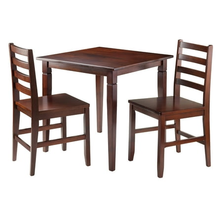 Winsome Wood Kingsgate 3-Pc Dining Set, Table & 2 Ladder Back Chairs, Walnut Finish