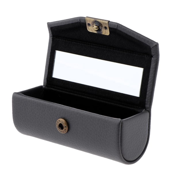 Estuche de cuero premium para lápiz labial, caja de almacenamiento para bolsillo de monedero con espejo oscuro Gris oscuro jinwen Estuche para barra de labios con espejo