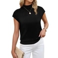 thumbnail image 2 of WIHOLL Womens Short Sleeve Sweater Mock Neck Summer Top Dressy Casual Basic Knit Pullover Shirt Black Tops, 2 of 8