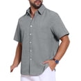 thumbnail image 4 of INSPIRE CHIC Father's Day Men's Plain Linen Chest Pocket Short Sleeve Contrast Color Collar Shirts M Gray, 4 of 4