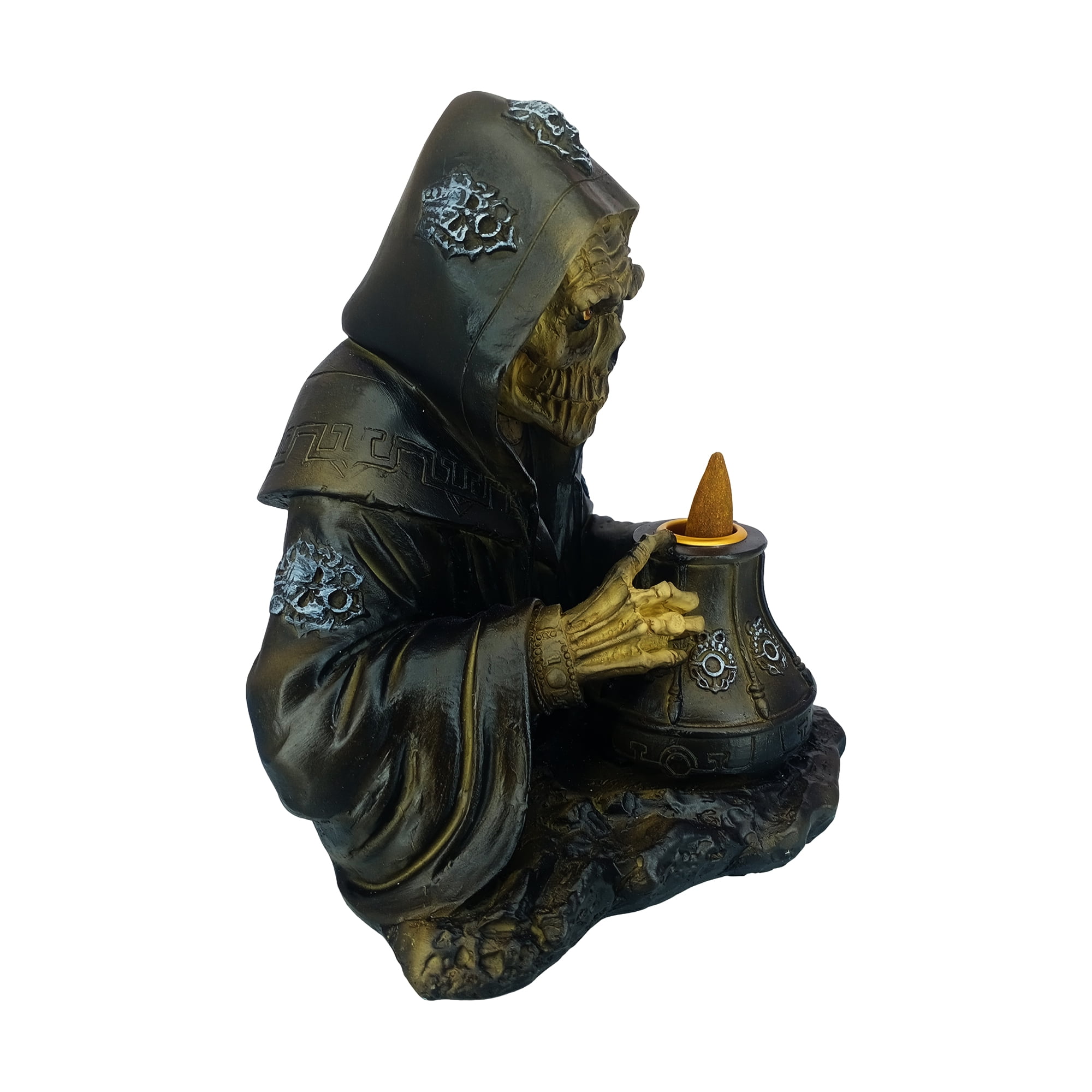 Reaper Backflow Incense Burner – Gothic Grim Reaper Design Polyresin Fountain Holder for Meditation, Aromatherapy, Halloween & Home Décor – Spooky Skull Incense Cone Holder Gifts