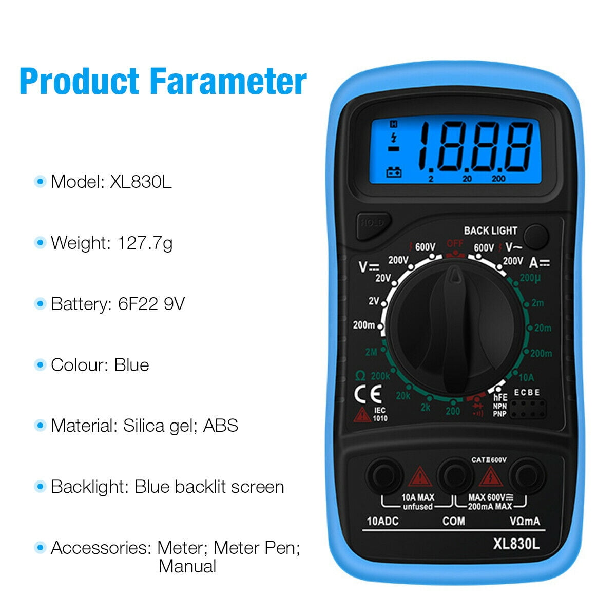 Digital Multimeter AC DC Voltmeter Ammeter Ohmmeter Volt Tester Meter XL830L USA 