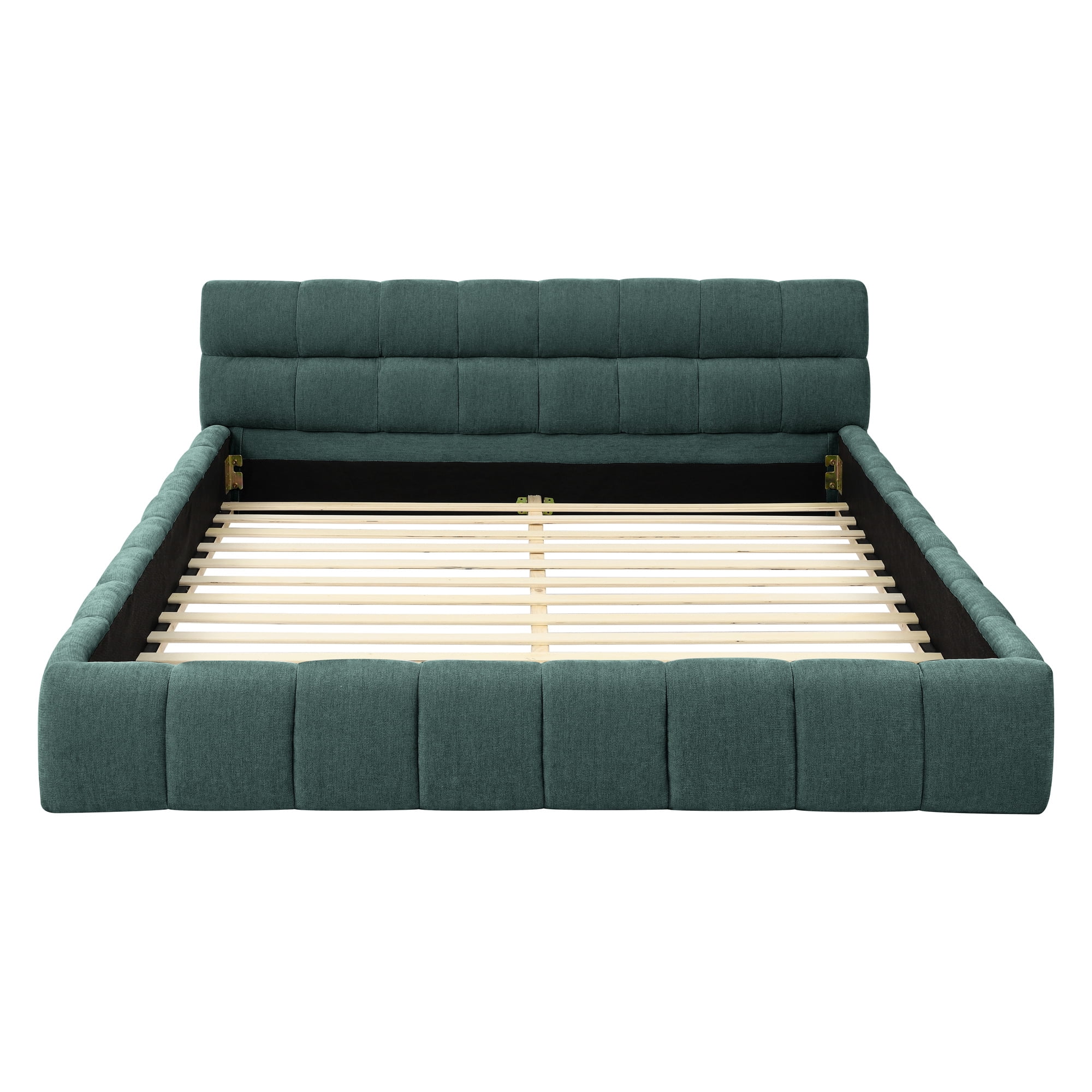 Queen Bed Frame with Thick Fabric, Chenille Fabric Grounded Queen Size Platform Bed with Headboard and Solid Frame, No Box Spring Needed, Upholstered Bed Frame Queen & Soft Bed Frame