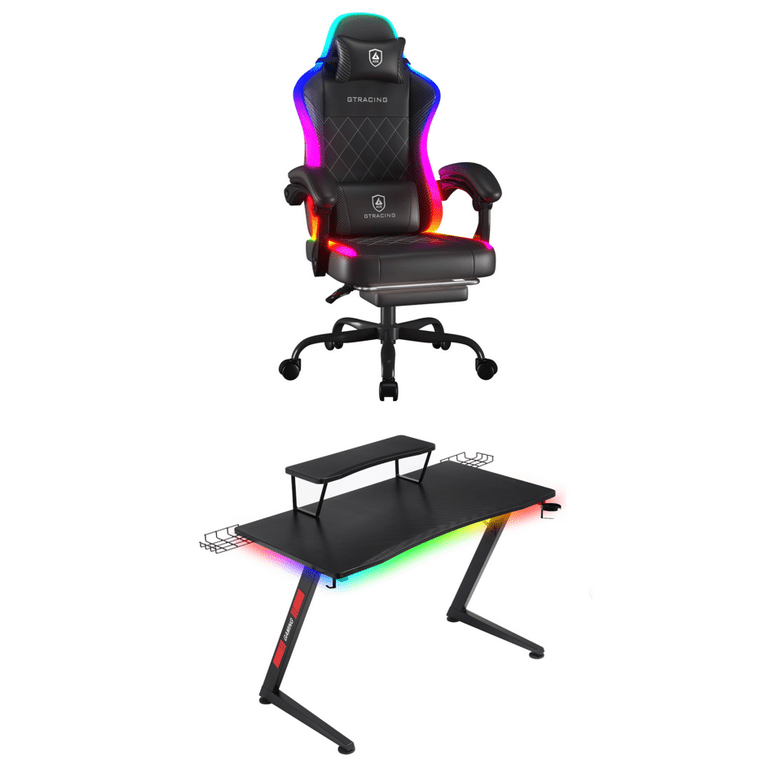 GTRACING Ergonomic LED Gaming Chair and Z Leg Shaped Gaming Desk