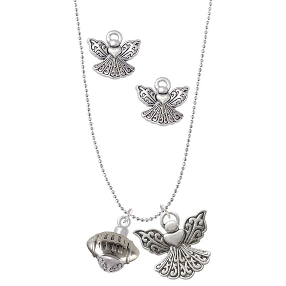 Delight Jewelry Silvertone Football Spinner Silver tone Guardian Angel Charm Necklace and Stud Earrings