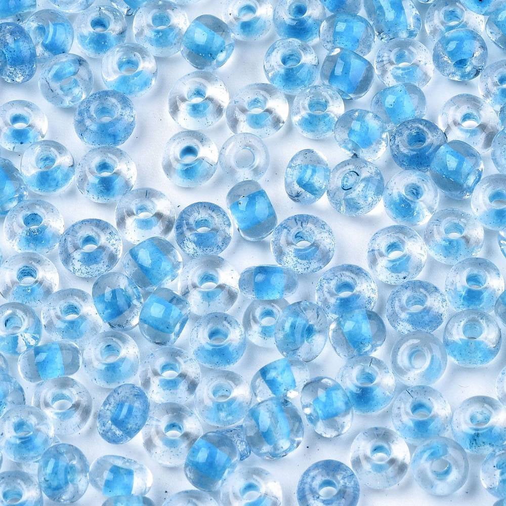 1Bag 6/0 Glass Seed Beads Transparent Inside Colours Round Hole Round Deep Sky Blue 6/0 4~5x2.5~4.5mm Hole: 1.2mm about 4500pcs/bag
