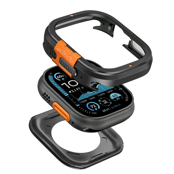 VeveXiao Luxury Designer Rugged 2 in 1 Metal Case for Apple Watch Ultra 2 49mm Case, Metal Shockproof Protective Bumper Cover for Men Women Black, Ultra 2/1 49mm