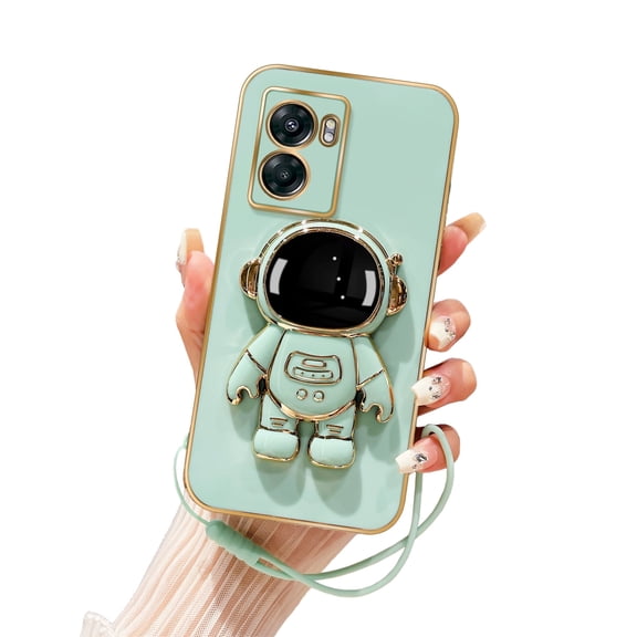 Annyojo for OnePlus Nord N300 Phone Case Cute 6D Astronaut Case with Stand Function,with Lanyard Luxury Plating Case Cover Electroplated Case for OnePlus N300, 1 Nord N300 Case, Cyan