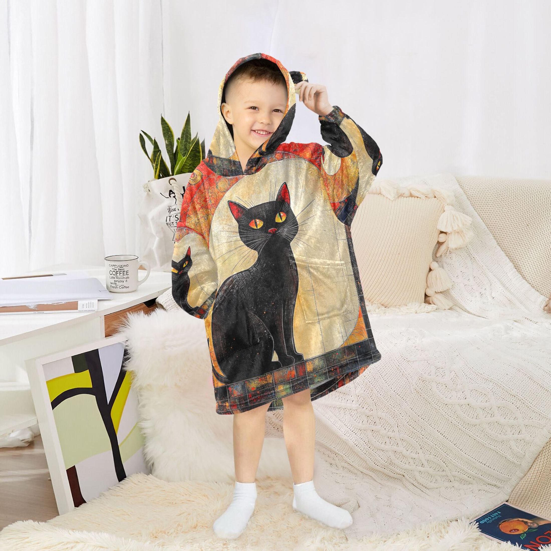 YAZAOO Kids Wearable Blanket Hoodie Warm and Cozy Ethereal Midnight Guardian Flannel Sweatshirt
