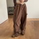 thumbnail image 1 of Pantalones Pantalones holgados con cordón, bordado del alfabeto, para mujer, con bolsillos, uso diario cómodo Ygjytge Marrón T S para Mujer, 1 of 6