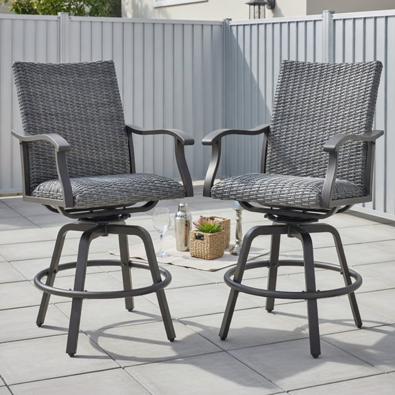 Topcobe 2 Pieces Patio Swivel Bar Chair Set with Quick Dry 4D Air Fiber Cushion, Outdoor Patio Furniture for Balcony Garden Backyard
