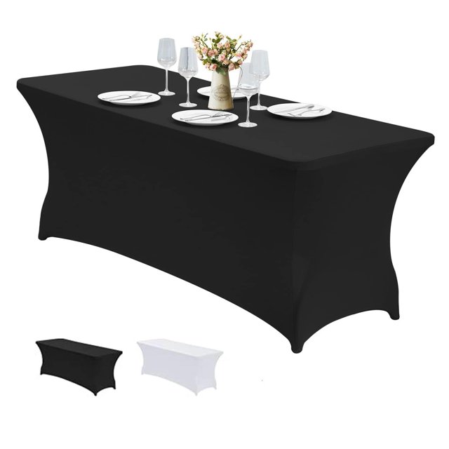 Mantel Rectangular de Mesa de Spandex Elástico de 6 pies para Mesas Plegables, Resistente a Las Arrugas, Mantel de Patio elástico y Estirable para Fiestas, Banquetes, Bodas y Eventos