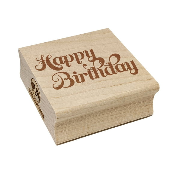 Happy Birthday Elegant Text Square Rubber Stamp Stamping Scrapbooking Crafting - Small 1.25in