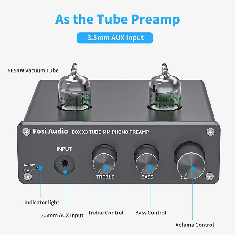 Fosi Audio Box X3 5654W Tube Phono Preamp Turntable Preamplifier for MM  Phonograph Bluetooth 5.0 Mini Stereo Hi-Fi Pre-Amplifier for Home Audio  Record