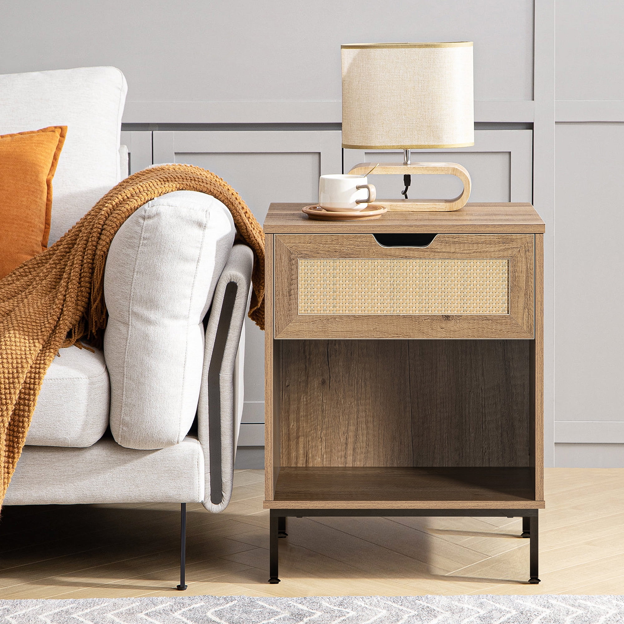 Kadyn Rattan Nightstand Set of 2, Natural Bedside Table with Drawers and Open Shelves for Bedroom Kadyn Rattan Nightstand Set of 2, Natural Bedside Table with Drawers and Open Shelves for Bedroom