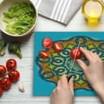 thumbnail image 3 of Mandala Cutting Board, Oriental Details Traditional Mandala with Interlace Swirled Theme, Decorative Tempered Glass Cutting and Serving Board, Large Size, Orange and Blue, by Ambesonne, 3 of 5