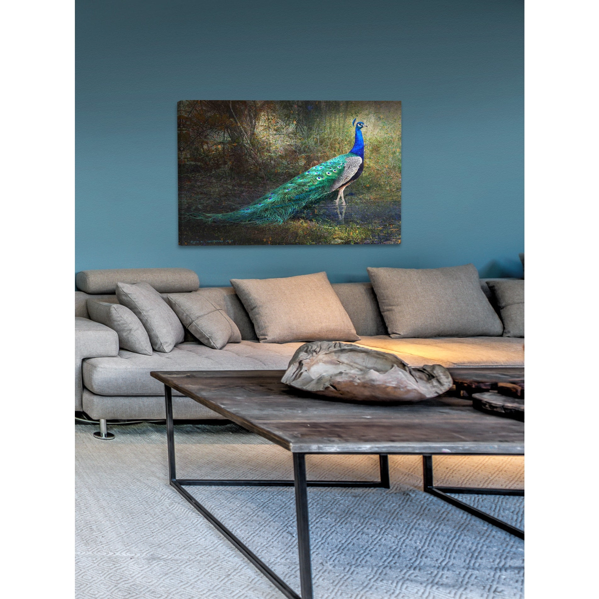 Marmont Hill - "Jungle Stream Peacock" by Chris Vest Painting Print on Wrapped Canvas