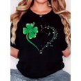 thumbnail image 1 of Women's T-shirt, orientation St. Patrick's Day "four-leaf clover dragonfly love" print, retro minimalist fashion, crew neck, casual and comfortable, sports short-sleeved T-shirt, 1 of 7