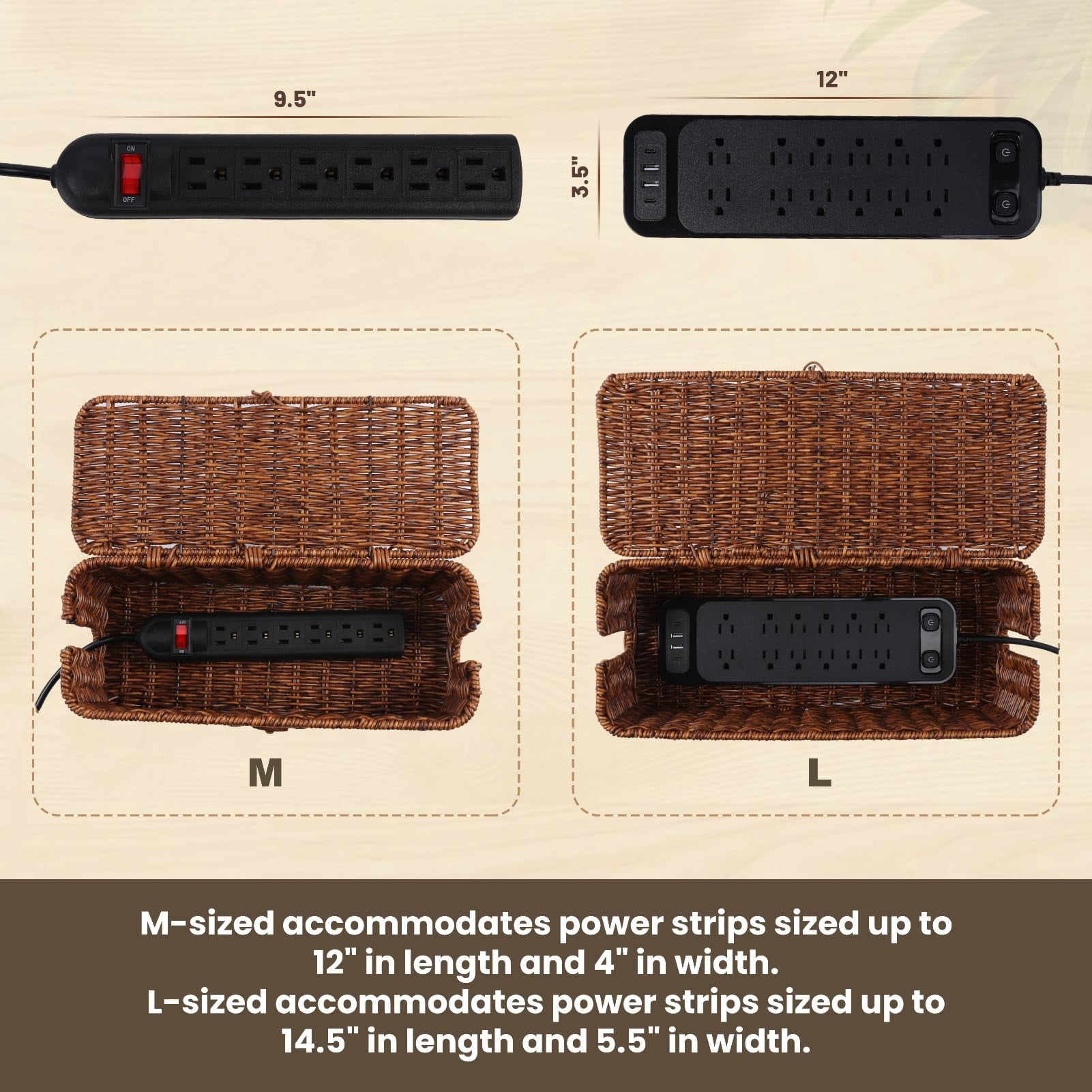 Rattan Wire Storage Box  Handmade Cord Organizer For Desk Hider Outlet Covers Proofing Power Strip Tv Pc Router Under Cable Management