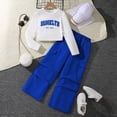 thumbnail image 2 of hoksml Girls' 2-Piece Casual Outfit Letter Print Long Sleeve Tee and Cargo Pants, Versatile Tween Set, 2 of 5