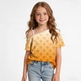 thumbnail image 4 of HAOTAGS Girls Short Sleeve T-Shirts, Cute Casual Summer Round Neck Tee Printed One-Shoulder Tops Orange Size 5T, 4 of 9