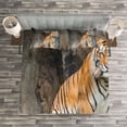 thumbnail image 3 of Ambesonne Zoo Quilted Bedspread Set 3 Pcs, Bengal Tiger Cat Predator, Queen Size, Pale Brown White Black, 3 of 3