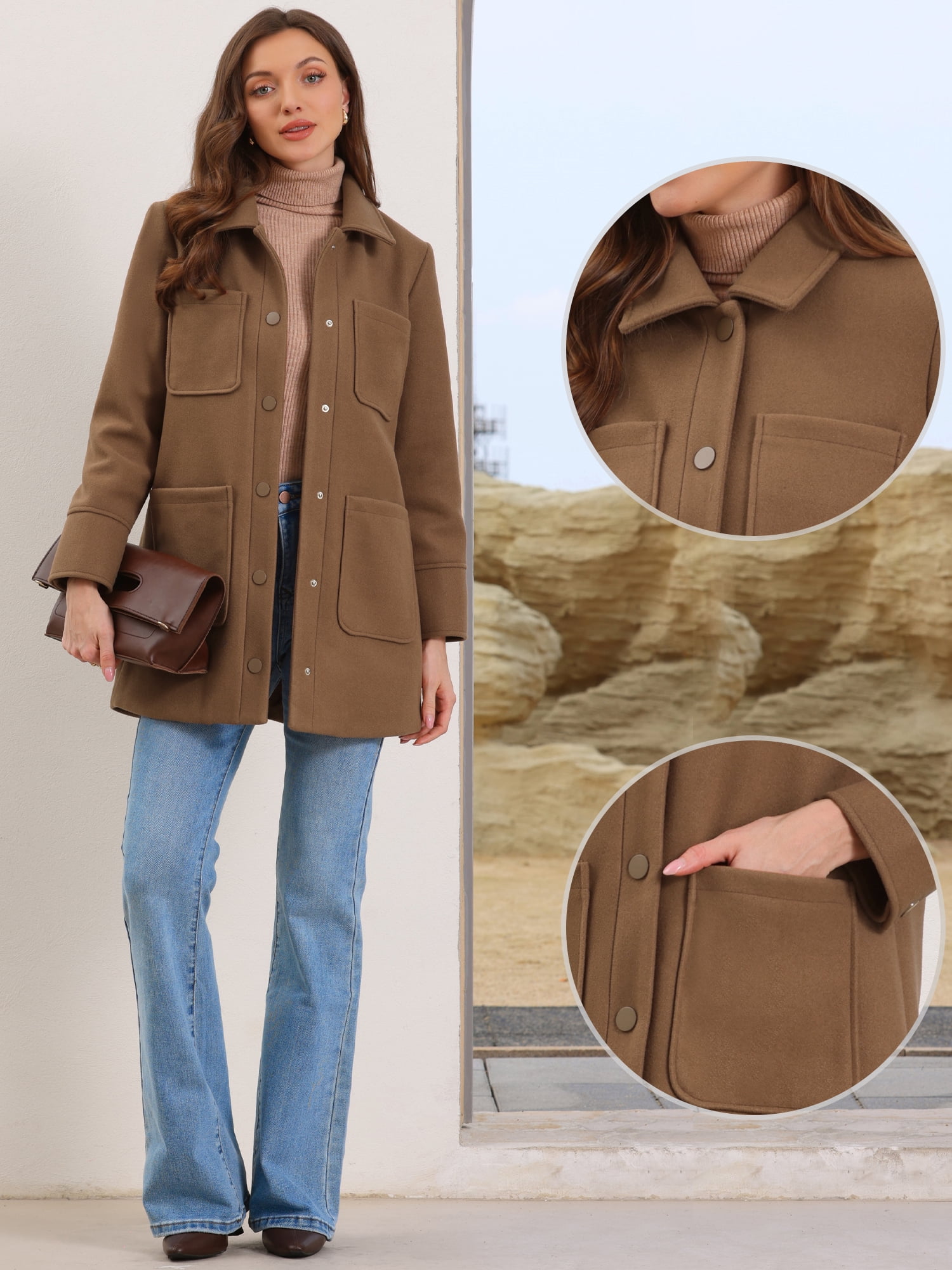 DARING DIVA Women's Casual Work Oversized Thick Overcoat with Pockets S Brown