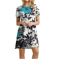 thumbnail image 2 of Robe Mini pour Femmes 2023 Été Décontractée à Manches Courtes Mignonne à Col Rond Robe Fluide à Imprimé Floral Ample Robe T-Shirt de Plage, 2 of 5